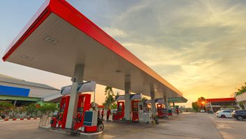 Gas station at sunset.